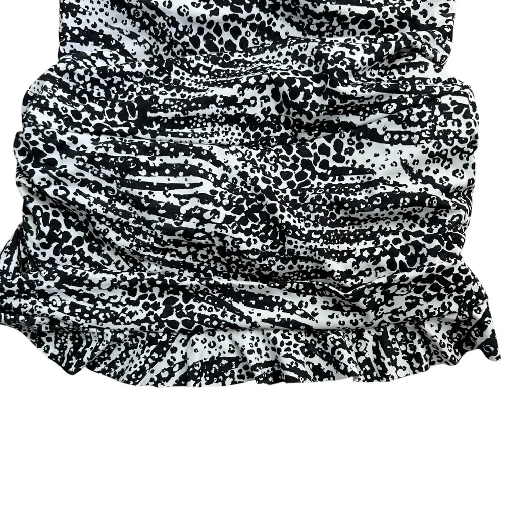 KIM GRAVEL Women’s Skirted 1- Pc. Swimsuit‎ Blk/Wt Leopard Print Ruching Bra 14